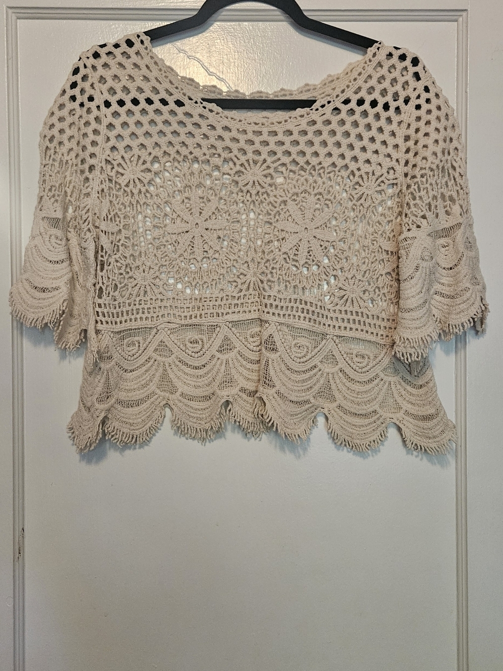Boho Hand Crocheted Lace Women's Top - Cream